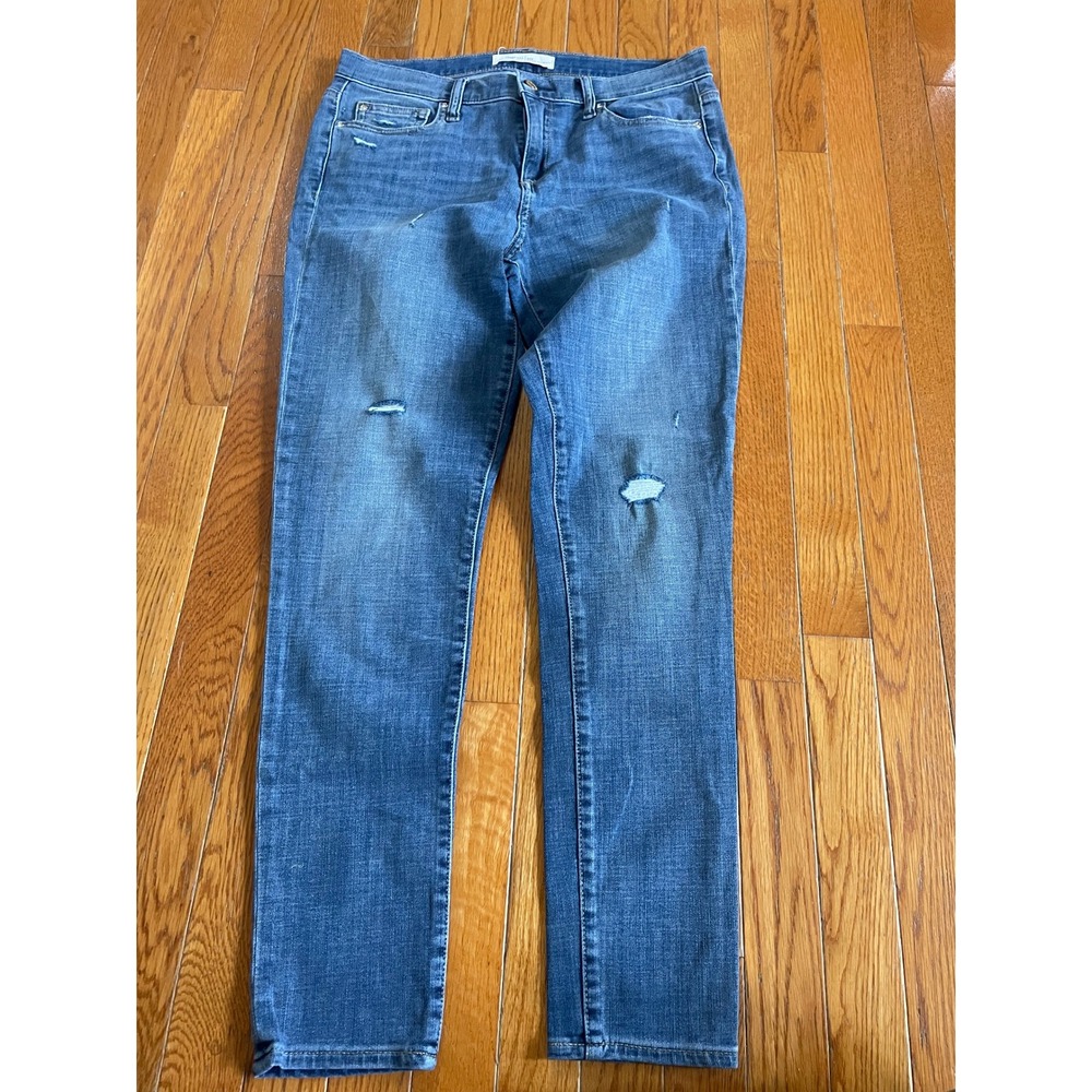 Gap 1969 Jeans Womens Sz 30R Blue True Skinny Whiskered Distressed Denim Casual